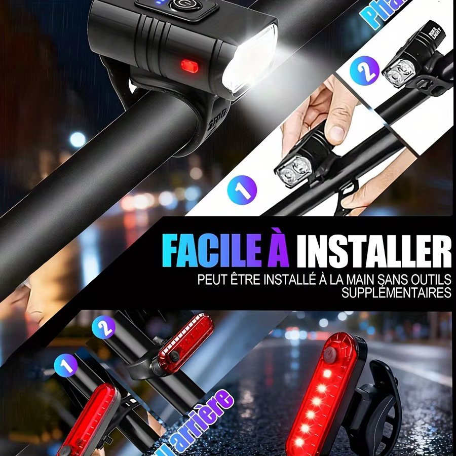 Lampe avant de vélo rechargeable par USB avec affichage de puissance, éclairage LED étanche pour vélo, phare de vélo, accessoires de cyclisme