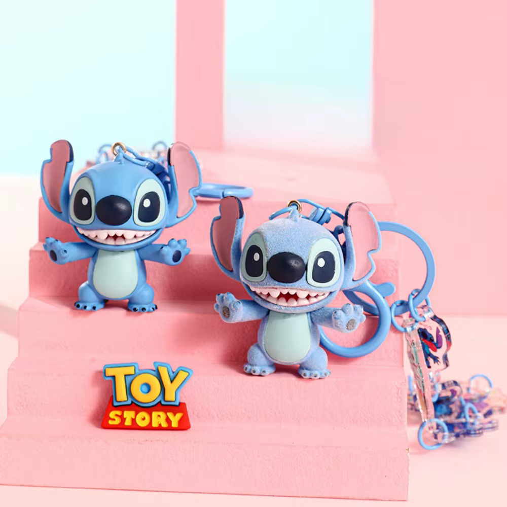 Poupée floquée authentique Disney Stitch, accessoire de clé de dessin animé Lilo & Stitch, ornement de sac, adapté à un usage quotidien et à la collection