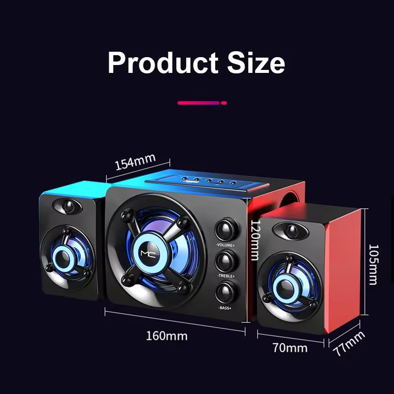 Haut-parleurs stéréo 3D hi-fi, lumière lourde LED colorée, AUX, USB, filaire, sans fil, Bluetooth, Audio, Home cinéma, barre de son Surround, TV