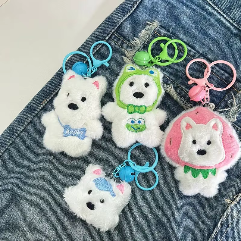 Lot de 3 porte-clés chiot en peluche douce, breloque fantaisie pour sac à dos, accessoire mignon pour sacs, pendentif, cadeau de vacances pour étudiants