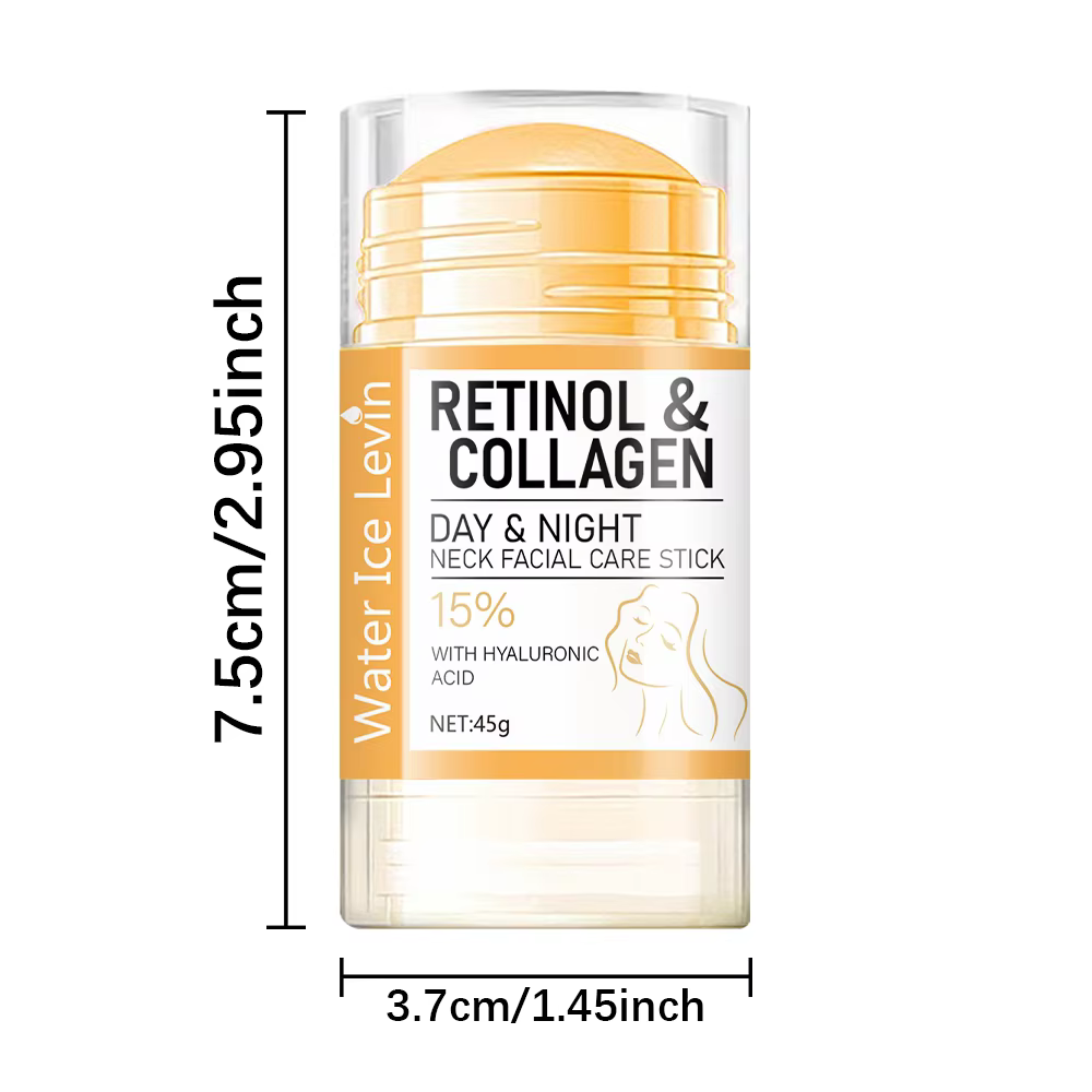 Stick de soin pour le cou et le visage au rétinol et au collagène. Hydratation jour et nuit. Boost d'acide hyaluronique à 15 %. Humidificateur portable multifonctionnel. 45g