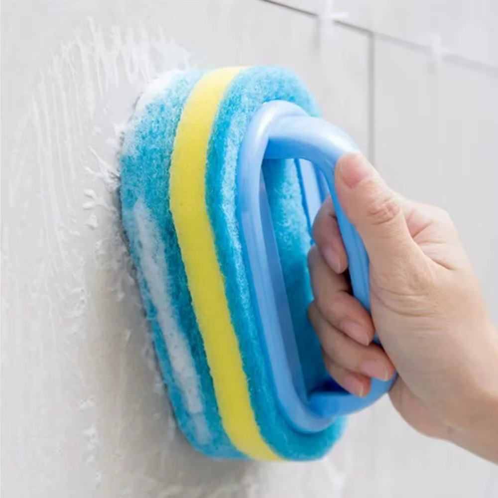 Éponge de nettoyage multifonctionnelle avec poignée pour cuisine, salle de bain, carrelage, verre, baignoire, élimination des taches, design ergonomique