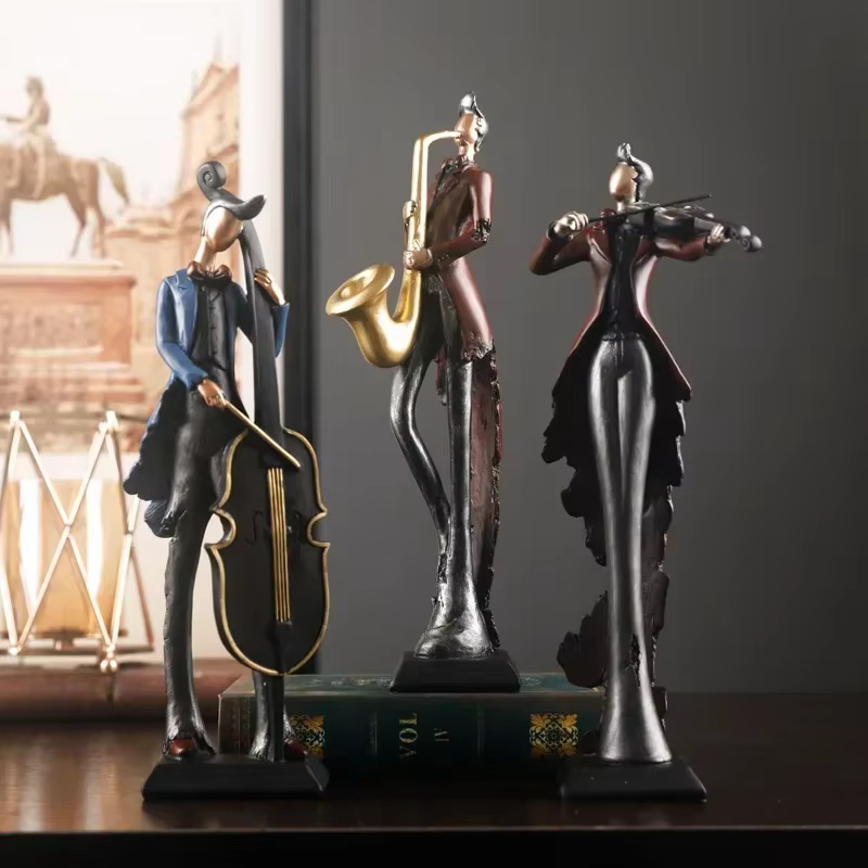Vintage jouer à un Instrument bande décoration Art personnage modèle Statue créativité Figurines pour intérieur bureau accessoires artisanat
