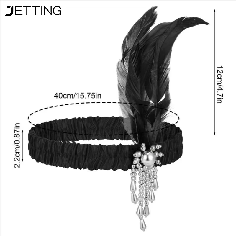 Accessoires pour cheveux noirs pour femmes, bandeau perlé rétro Gatsby des années 1920, couvre-chef de fête unique pour dames, bandeau en plumes