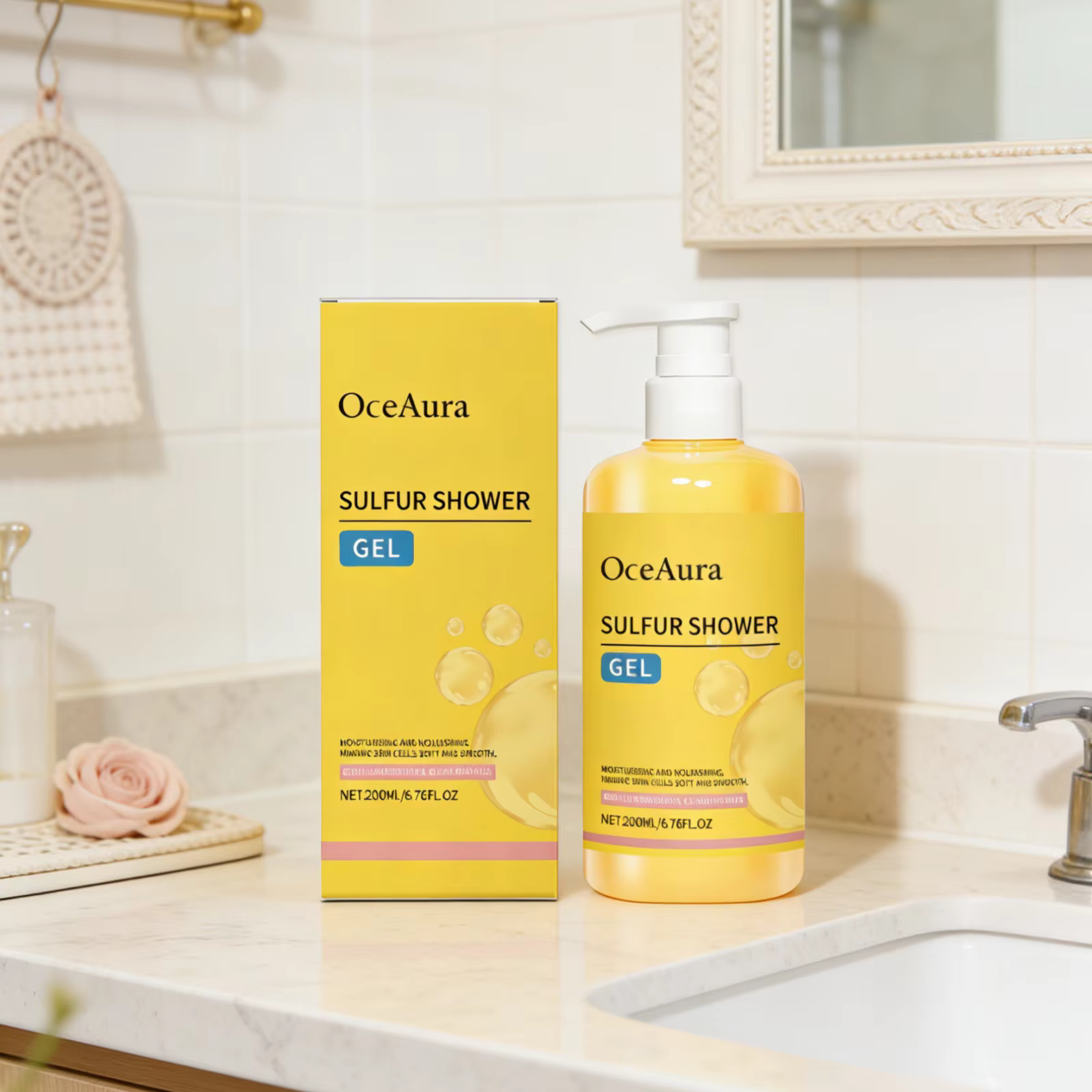 Gel douche au soufre OceAura, adoucissant pour la peau, rafraîchissant, lissant, hydratant longue durée, nettoyage doux, gel douche au soufre pour le corps, 200 ml