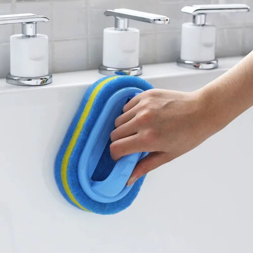 Éponge de nettoyage multifonctionnelle avec poignée pour cuisine, salle de bain, carrelage, verre, baignoire, élimination des taches, design ergonomique