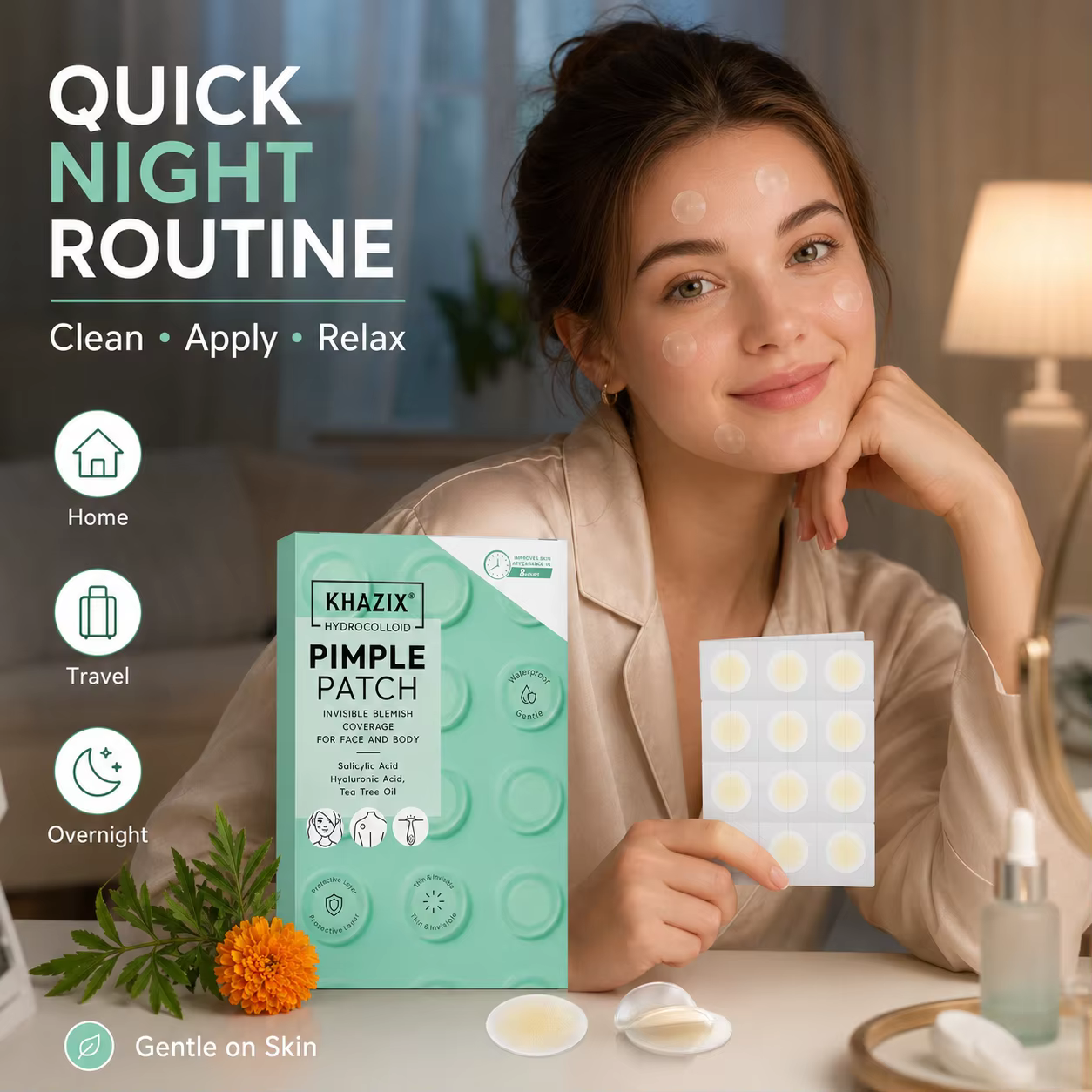 24 patchs hydrocolloïdes pour boutons avec acide salicylique, acide hyaluronique et huile d'arbre à thé, autocollants invisibles et imperméables pour couvrir les imperfections
