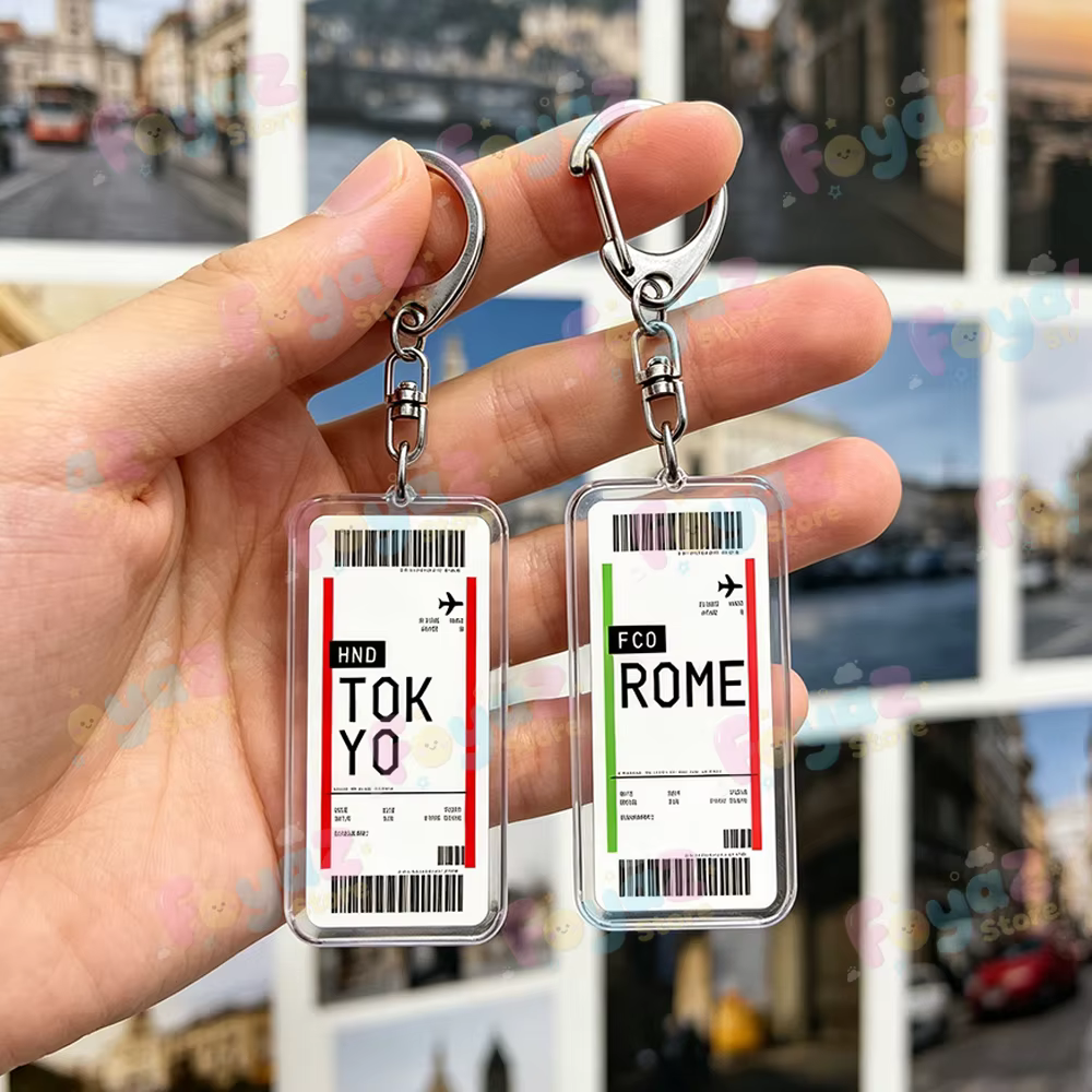 Porte-clés de voyage Paris Tokyo, accessoires de mode, breloque de sac, porte-clés billet d'avion Chibi, cadeaux d'anniversaire pour fans et amis