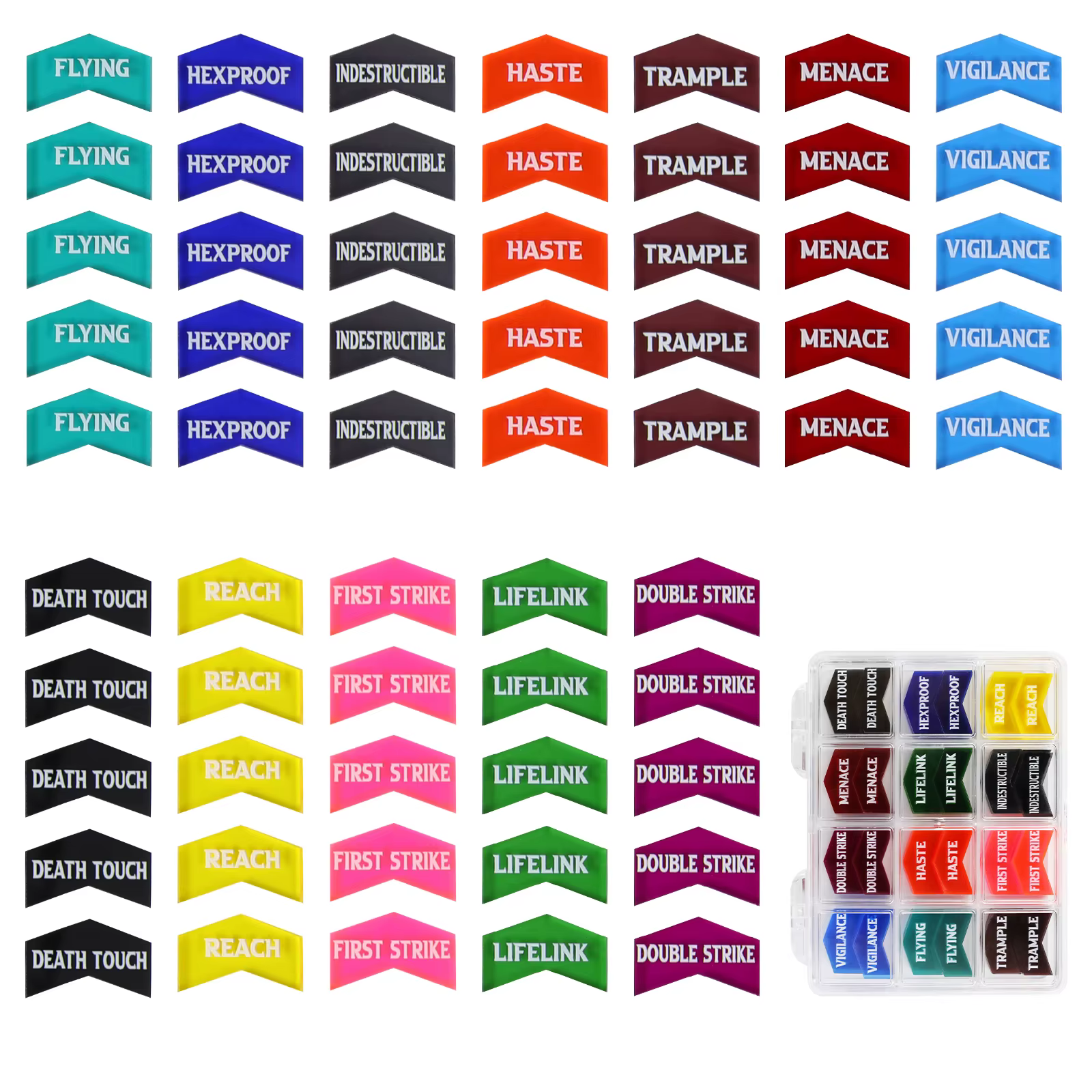 Ensemble de compteurs de mots clés MTG, 60 pièces, 12 Types de capacités, jetons pour Magic The Gathering, Pokémon TCG, 12 couleurs avec boîte de rangement, Premium
