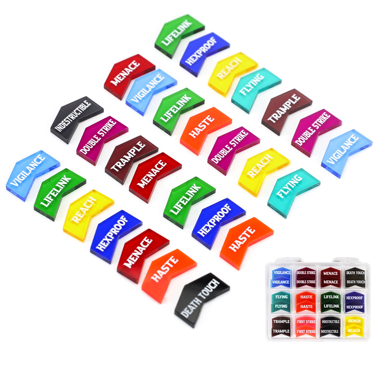 Ensemble de compteurs de mots clés MTG, 60 pièces, 12 Types de capacités, jetons pour Magic The Gathering, Pokémon TCG, 12 couleurs avec boîte de rangement, Premium