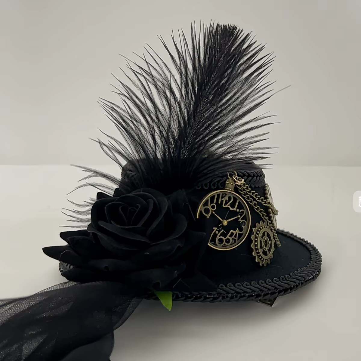 Chapeaux steampunk, voile noir, chapeau haut-de-forme steampunk, chapeau steampunk, accessoires steampunk, fête d'Halloween