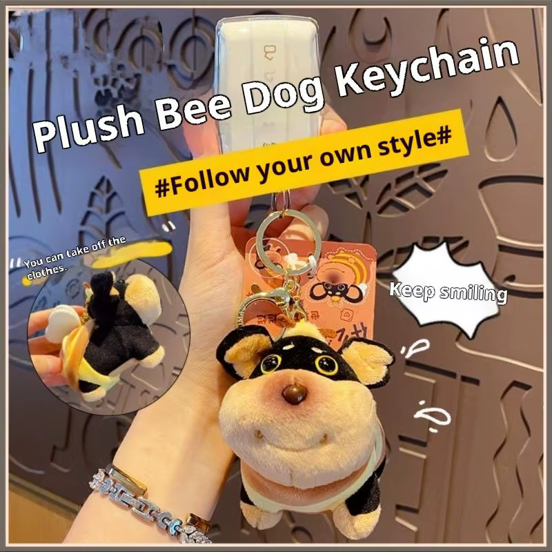 Accessoire spécial pour chien: pendentif de sac de poupée en peluche de chiot d'abeille Portable, décor suspendu de porte-clés doux mignon