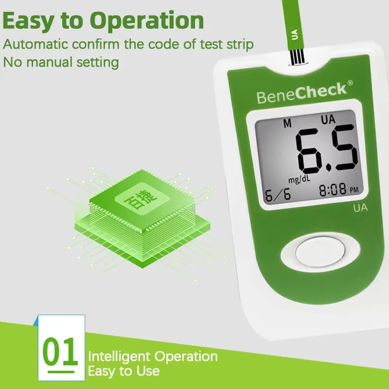 BeneCheck – lecteur automatique d'acide urique, 10/25 pièces, bandelettes de test et aiguilles de ponction pour la mesure de l'acide urique, moniteur de goutte monochrondroïtique inclus!