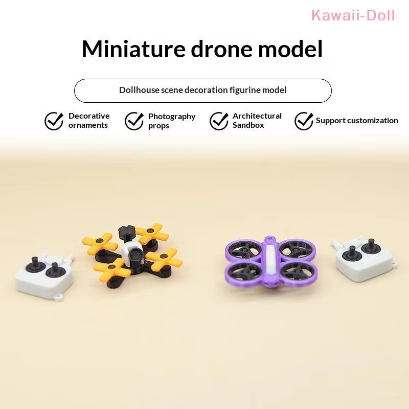 [DO] 1 ensemble de mini-drones UAV pour maison de poupée 1:12, accessoire de modèle factice avec télécommande, accessoire de scène, décoration miniature