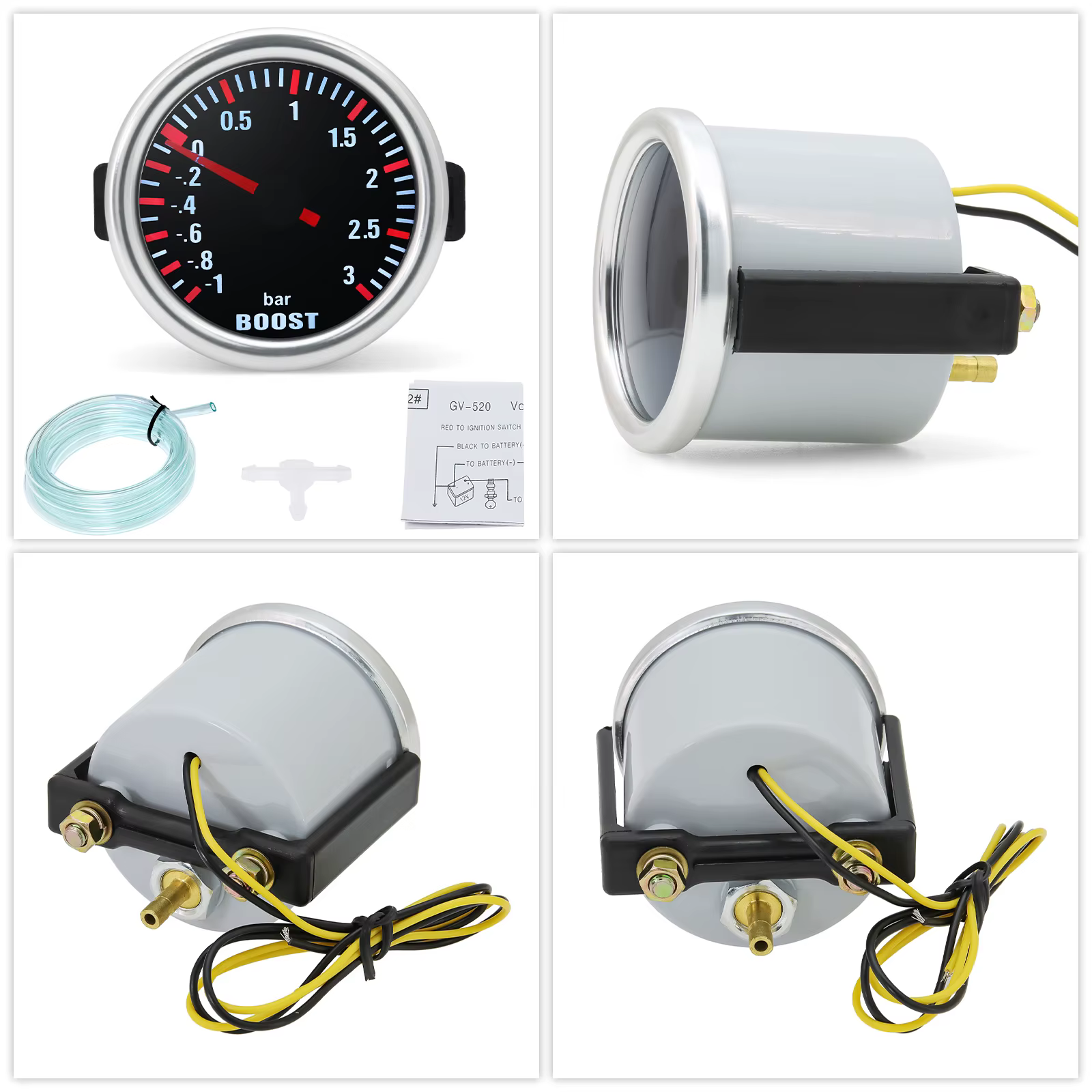 Jauge de pression turbo 3 bars 2,52 mm pour voiture, avec indicateur lumineux LED, pour moteur 12V, accessoires auto