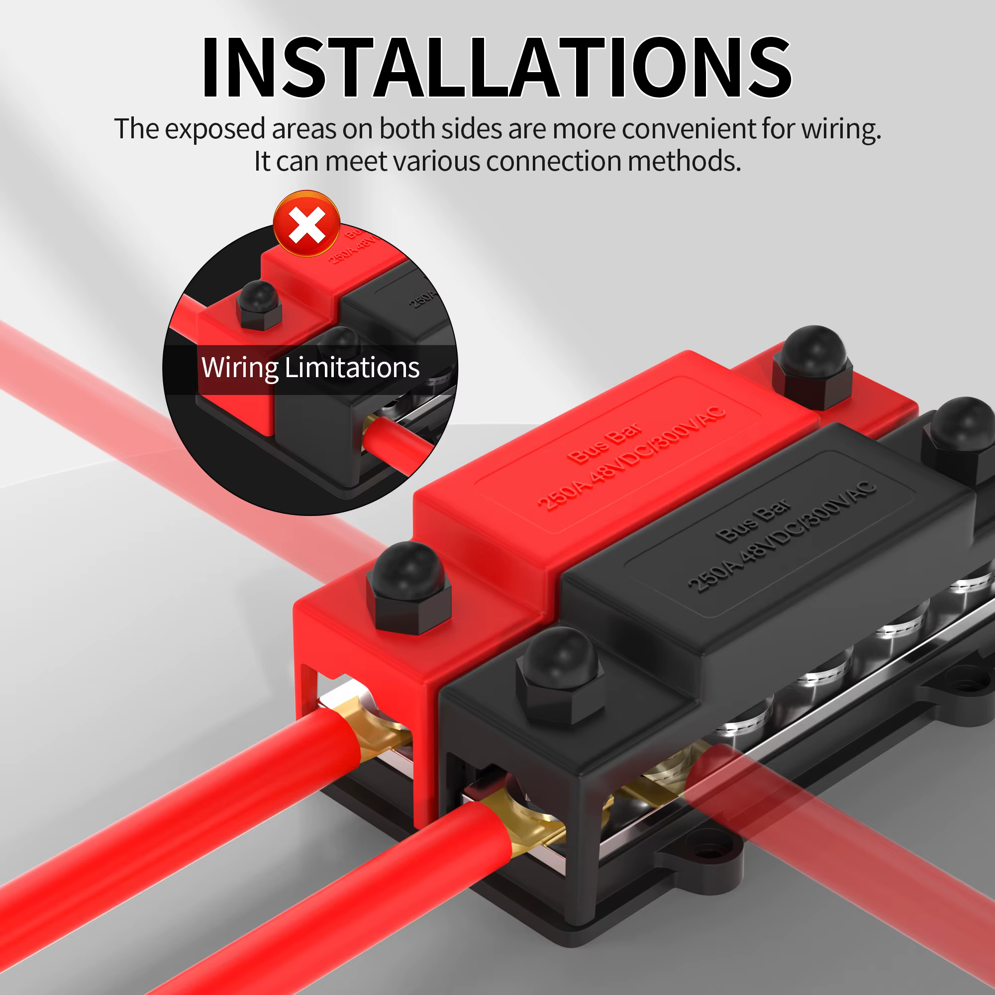 Barre omnibus double 250A 12V, bloc de Distribution d'énergie à double rangée, goujons de Terminal 12x5/16 pouces, barre omnibus pour batterie positive et négative