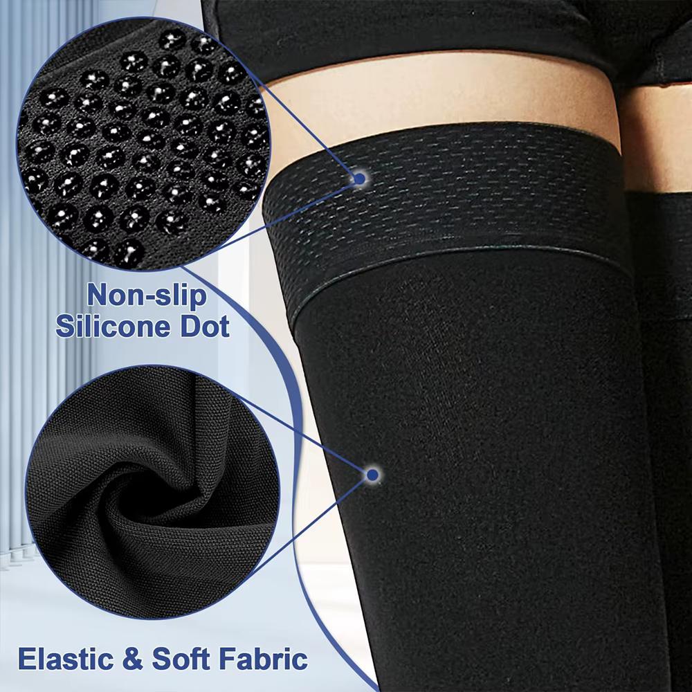 Chaussettes de compression unisexe grande taille niveau 2 (23-32 mmHg) montantes jusqu'aux cuisses pour le soulagement