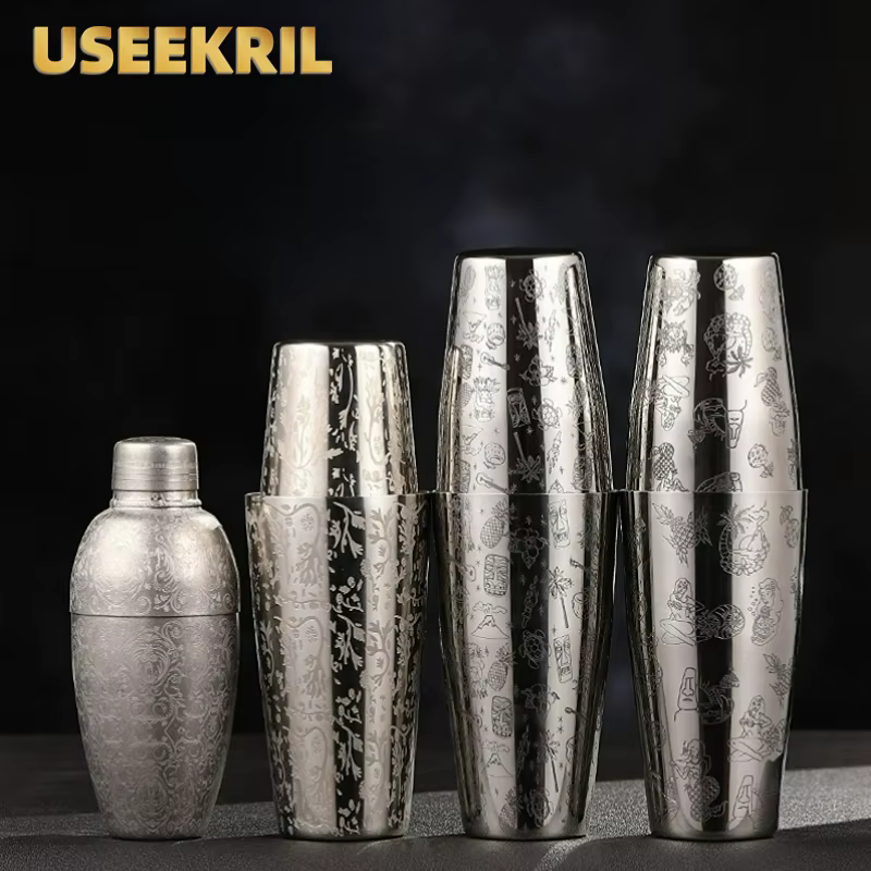 Bar Cocktail Shaker Boston Shaker acier inoxydable gravure Shaker Bar accessoire barman outils pour la maison et le Bar