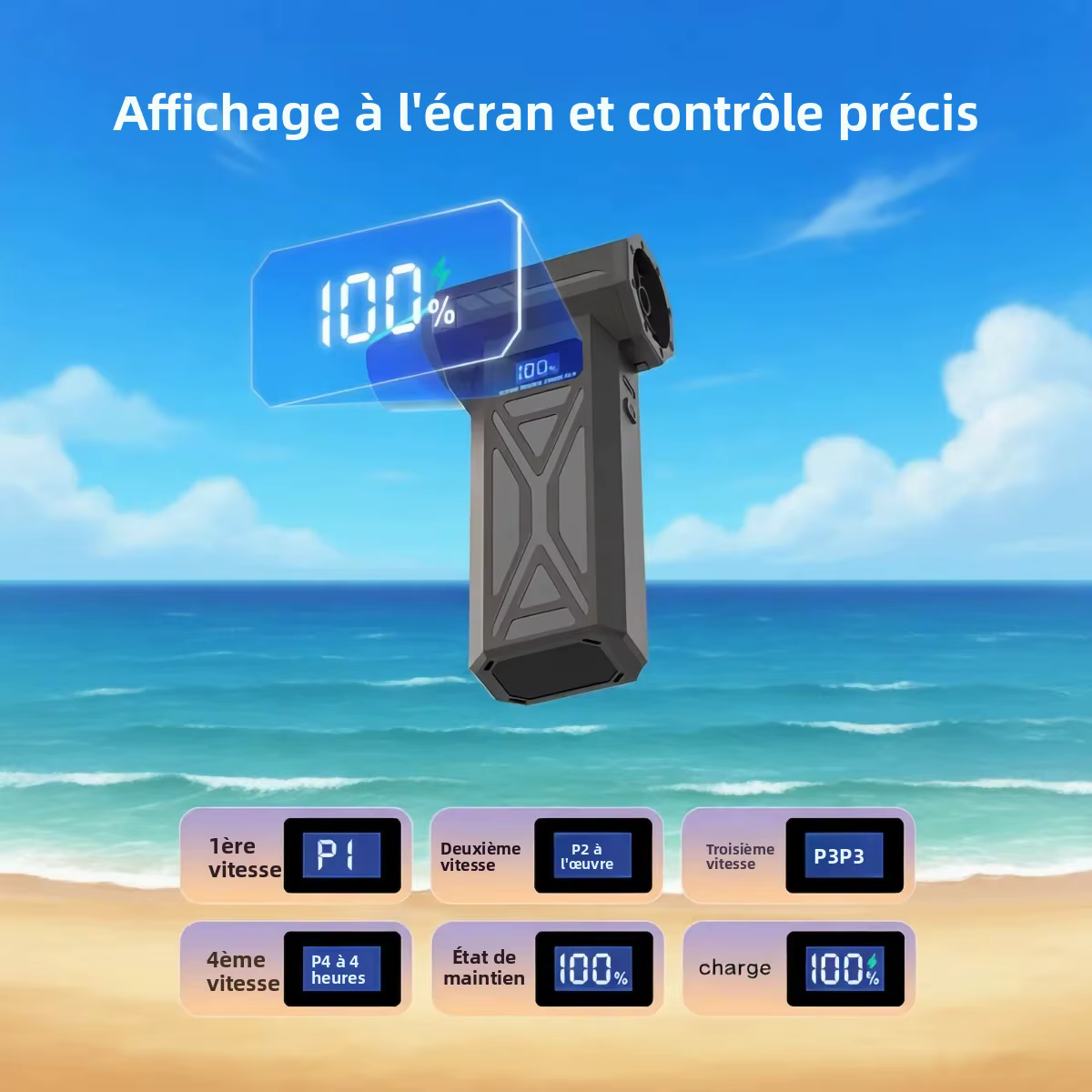 Souffleur d'air puissant 110000 tr/min, 4 vitesses réglables, Turbo Jet, avec affichage de la batterie légère Led, plumeau d'air comprimé sans fil