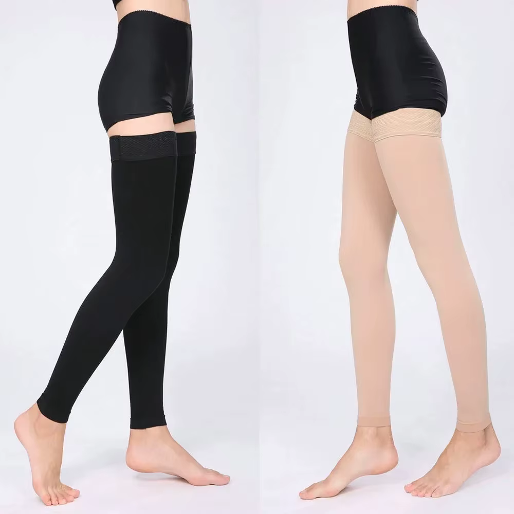 Chaussettes de compression unisexe grande taille niveau 2 (23-32 mmHg) montantes jusqu'aux cuisses pour le soulagement