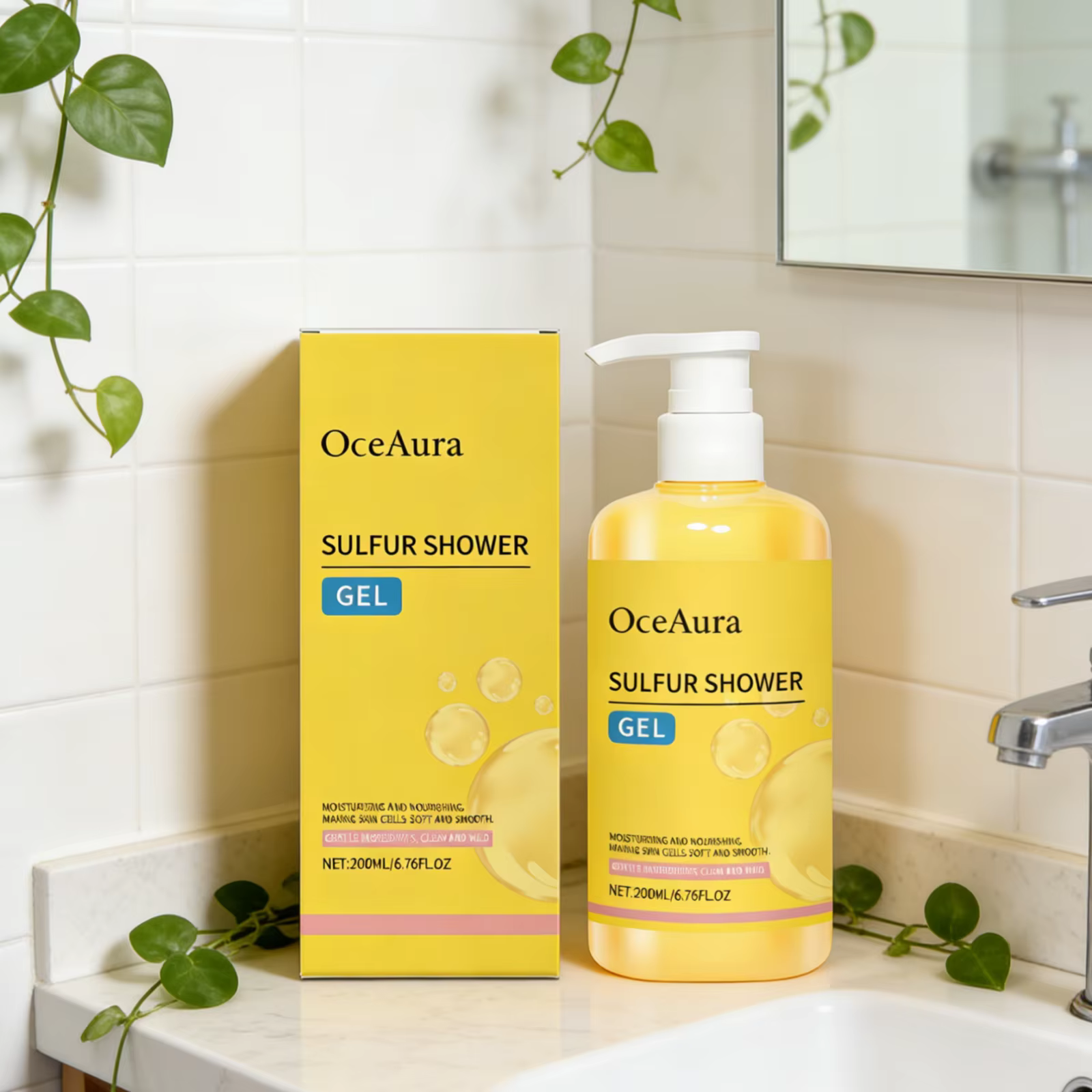 Gel douche au soufre OceAura, adoucissant pour la peau, rafraîchissant, lissant, hydratant longue durée, nettoyage doux, gel douche au soufre pour le corps, 200 ml