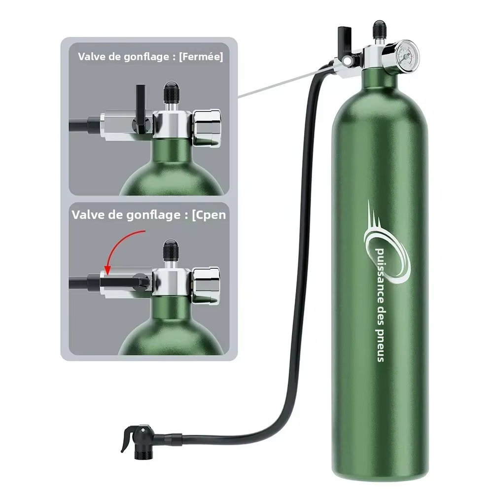 Bouteille d'air en aluminium 1,3 L 200 PSI pour gonflage de pneus, avec valve, cylindre de gaz et manomètre transparent pour vélo et tubeless