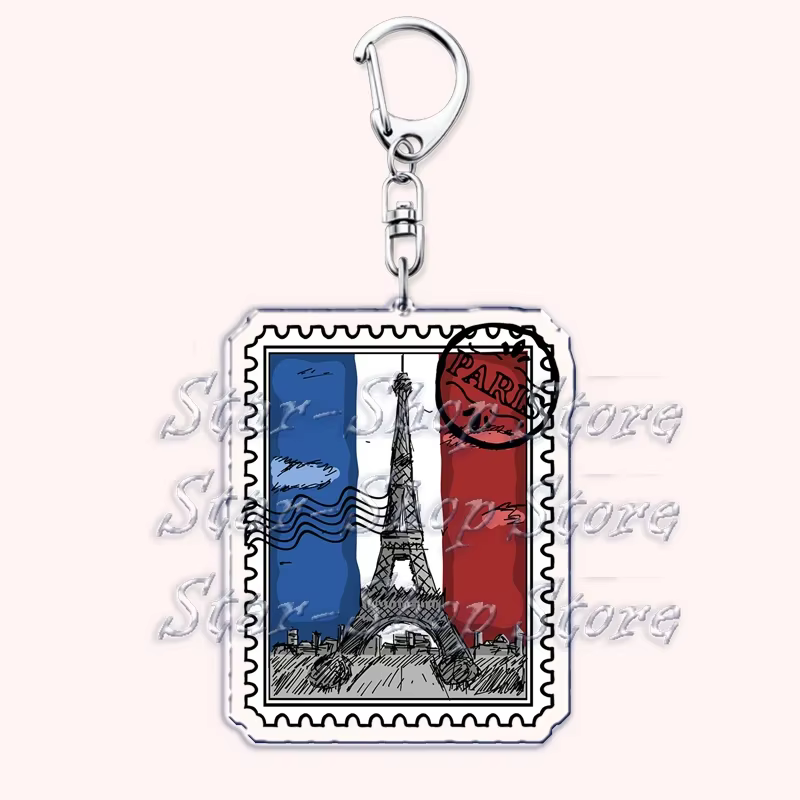 Porte-Clés Rétro de la Tour Eiffel, avec Timbres Français, I Love Paris, Accessoires de Sac, Bijoux, Cadeaux de GérFriends