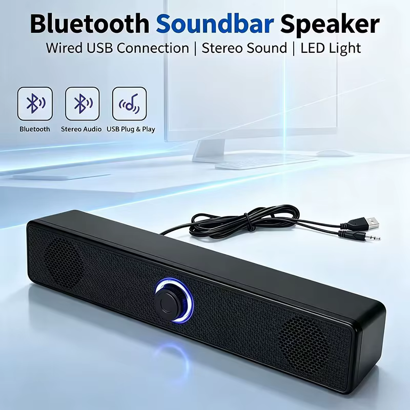 Barre de son Bluetooth filaire et sans fil pour ordinateur, PC, TV, ordinateur portable, système audio portable