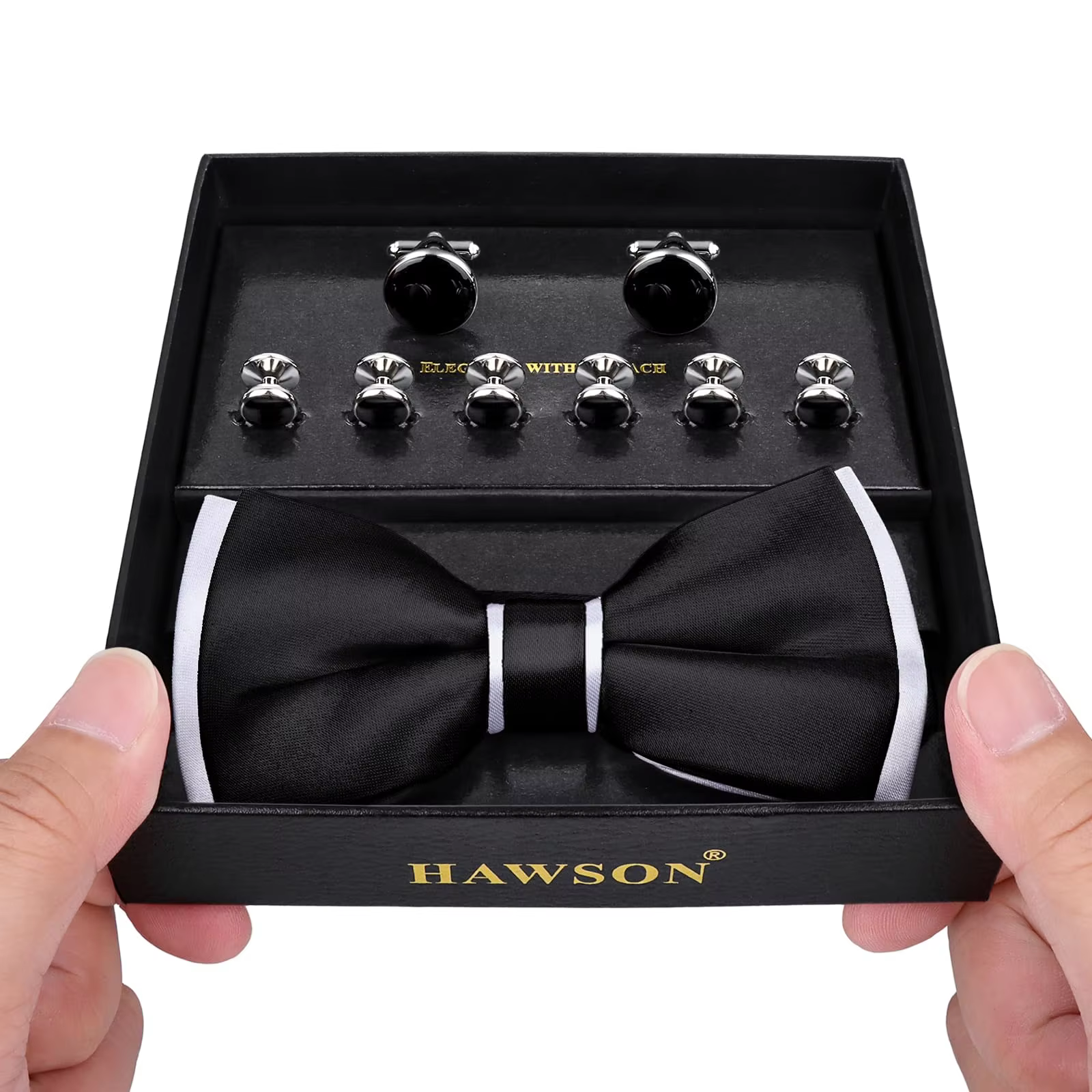 Ensemble cravate noire HAWSON pour homme avec boutons de manchette et pince à cravate, coffret cadeau formel pour affaires et mariage, accessoires de cravate en soie pour homme