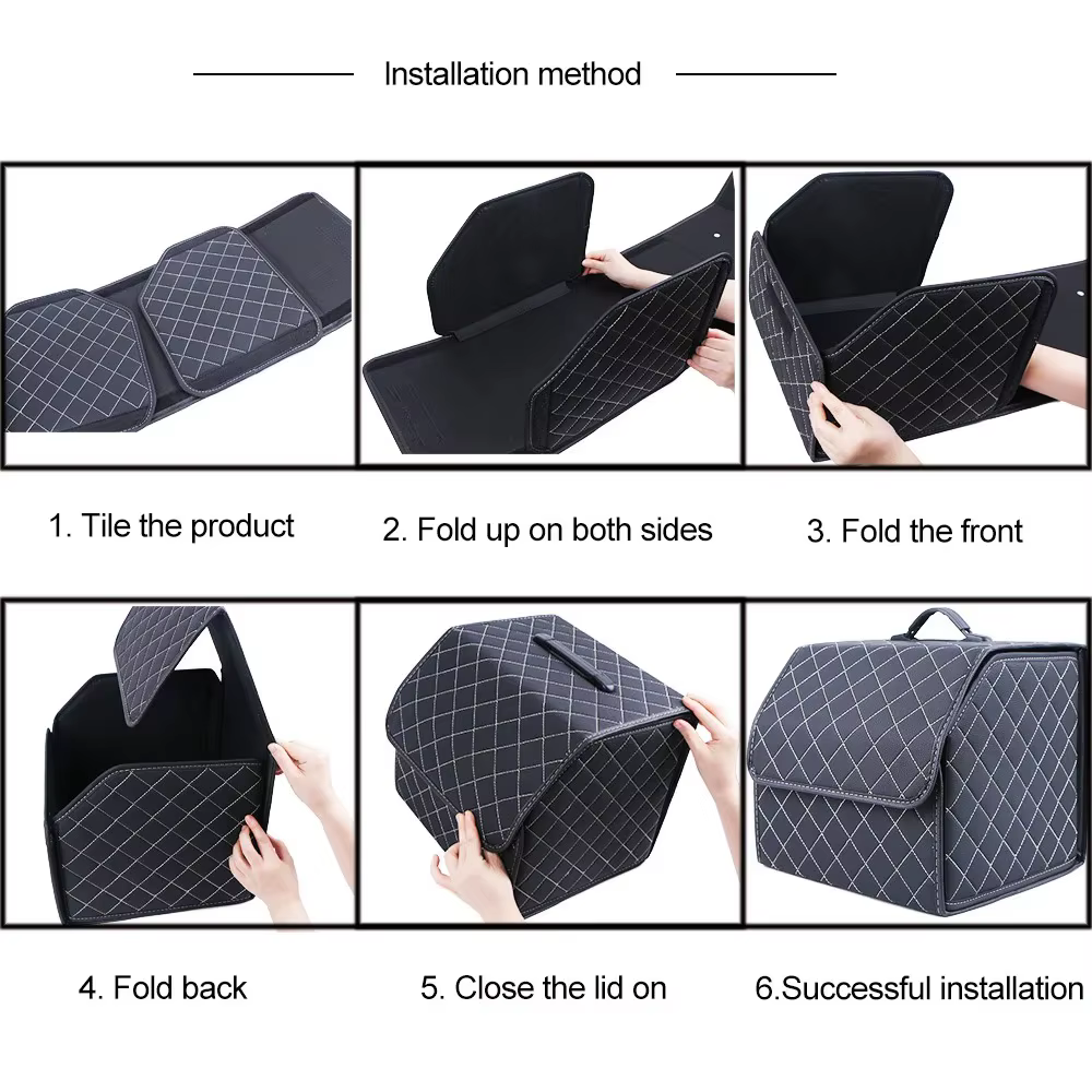 Boîte de rangement pour coffre de voiture, grande capacité, outils multi-usages automobiles, sac de rangement, rangement, rangement, cuir, pliable pour l'urgence