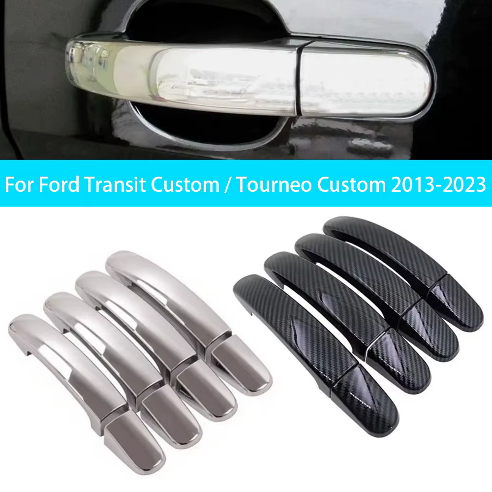 Pour Ford Transit Custom Tourneo Custom 2013-2023 : Accessoires de garniture de poignée de porte de voiture en carbone noir brillant, chrome, argent