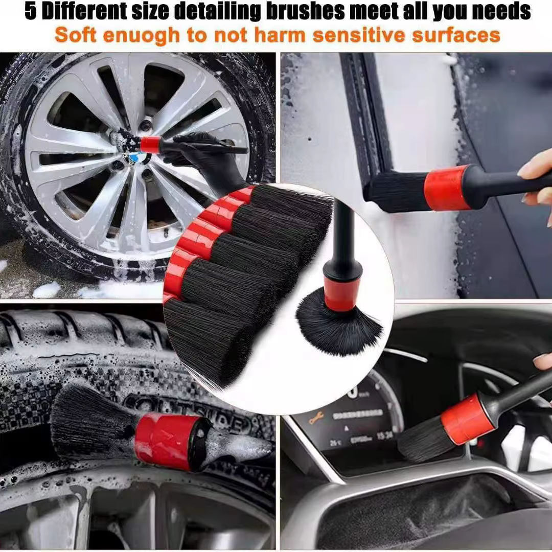 Kit de détail de voiture, ensemble de brosses de détail de voiture, kit de lavage de voiture, accessoires de voiture, kit d'outils de nettoyage de voiture pour intérieur, extérieur, roues