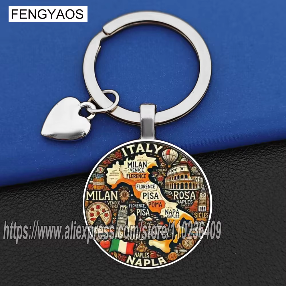 Porte-clés de voyage italien, tour pendante du colisée de Rome et du Pisa, porte-clés drapeau italien, carte italienne, cadeau Souvenir