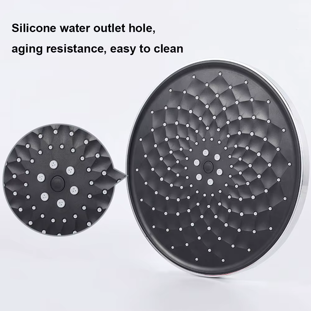 Pommeau de Douche Noir à Grand Débit Rond, Pulvérisateur de Pluie à Charge Smile ABS 360, Accessoires HOShower Réglables