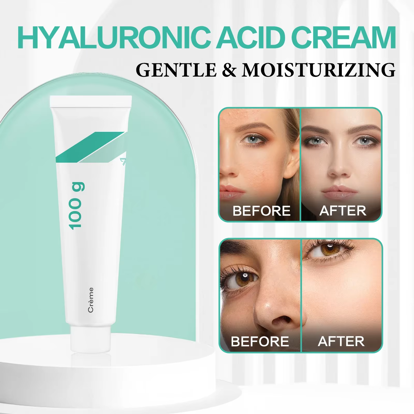 Crème à l'acide hyaluronique premium 100 g – Hydratation profonde, anti-âge et éclaircissante pour tous les types de peau, hydrate et répare le sec/dama