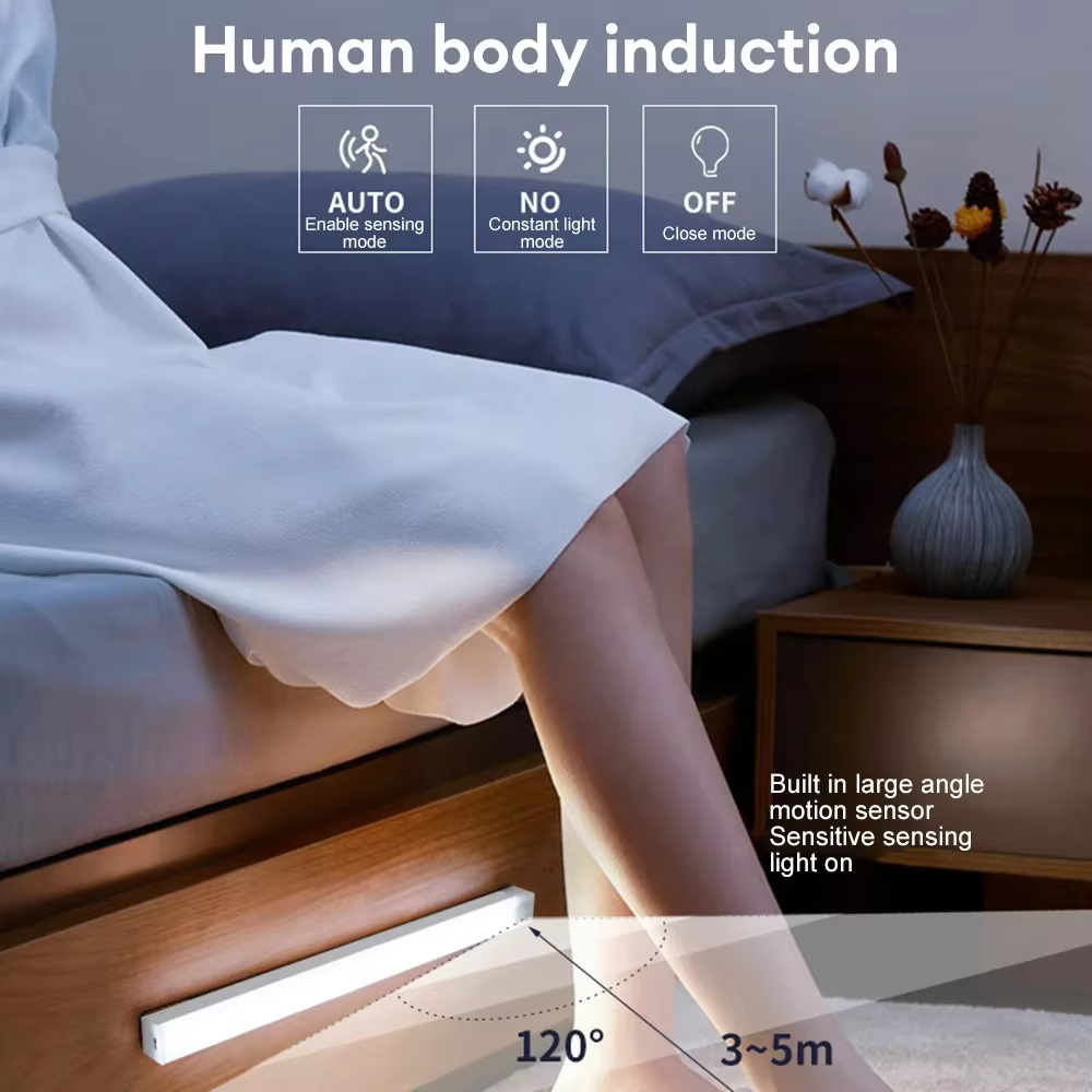 LED détecteur de mouvement lumière sans fil LED veilleuse Type C lumière Rechargeable armoire armoire lampe escalier rétro-éclairage pour cuisine