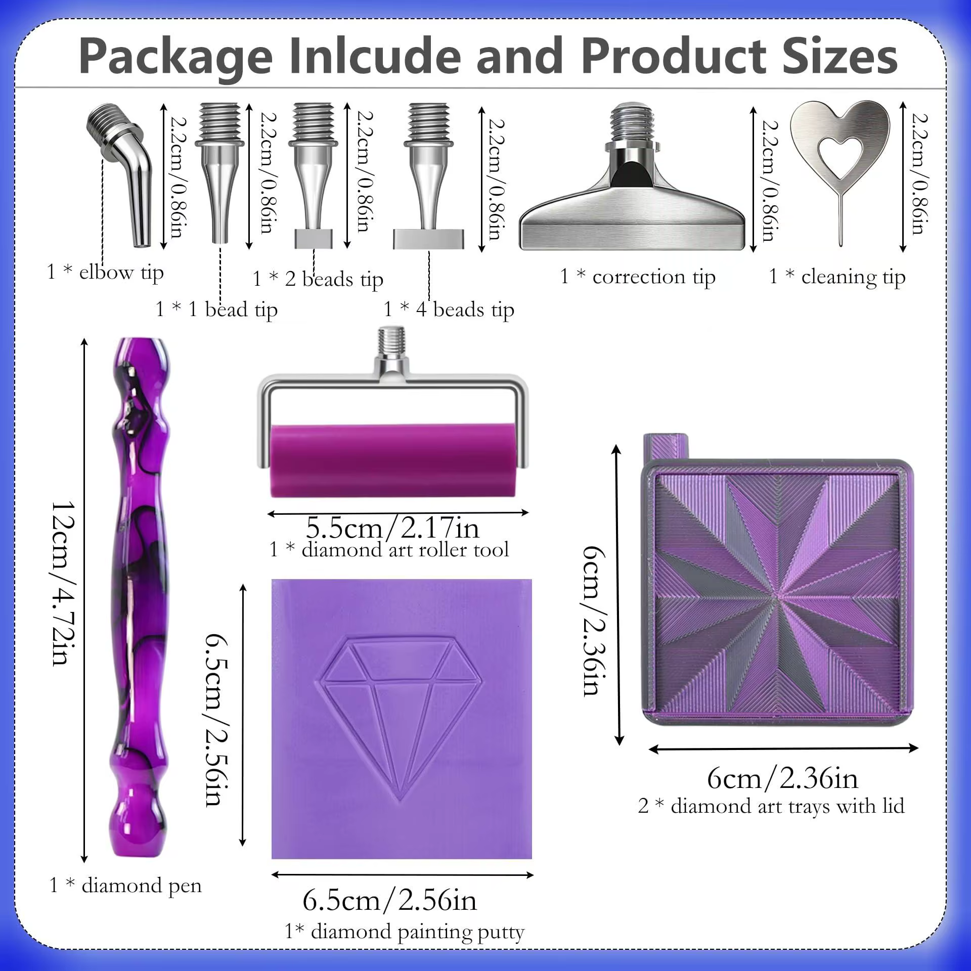 Outils de peinture au diamant DIY (avec pointes fines en acier filetées, pointes multiples 1/2/4 et pointes courbes), accessoires, plateau de peinture au diamant, rouleau, argile pour peinture au diam
