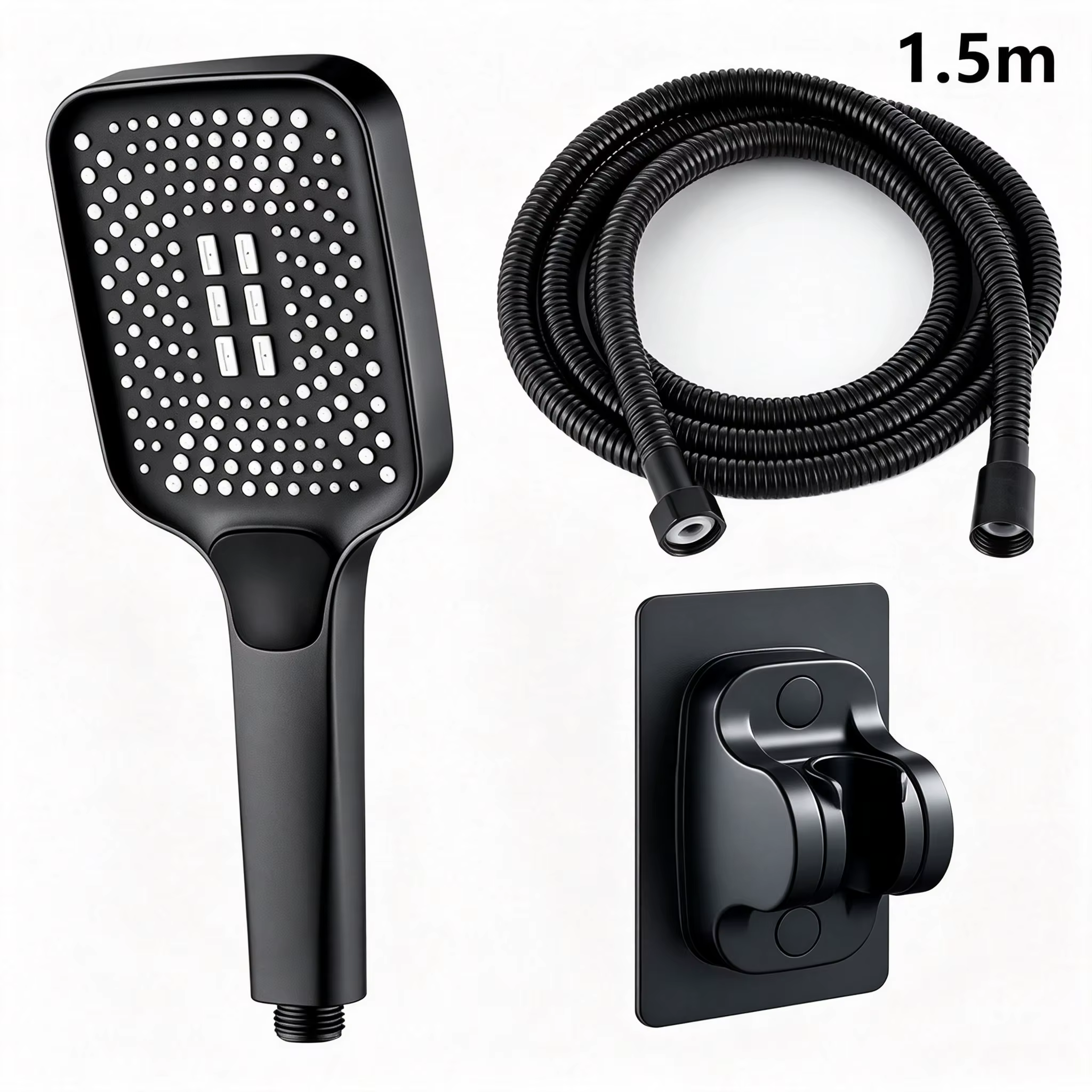 Système de douche carré noir 300 mm avec pommeau de pluie et douchette à main haute pression 3 modes, fixation murale en plastique ABS