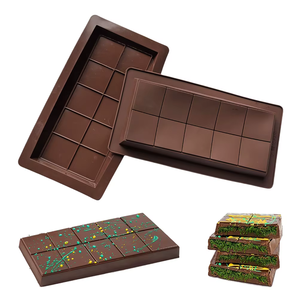 Moule en Silicone pour barre énergétique au chocolat, 10 grilles, page complète), en forme de gâteau, Pudding, Biscuit, décoration de gâteau, ustensiles de cuisson, 1 pièce