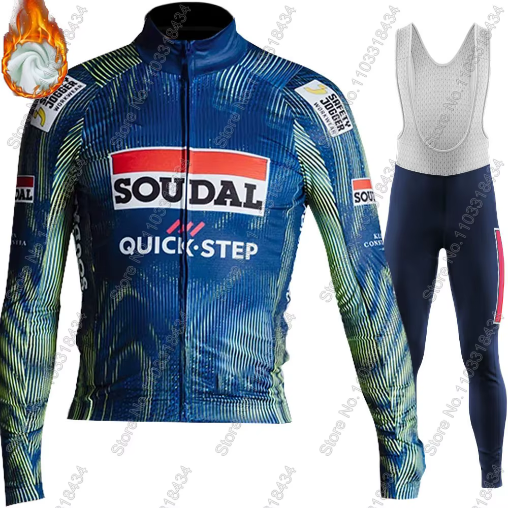 Soudal Quick Step 2026 équipe cyclisme maillot ensemble vêtements costume hommes été hiver belgique à manches longues vtt vélo route pantalon bavoir Ropa
