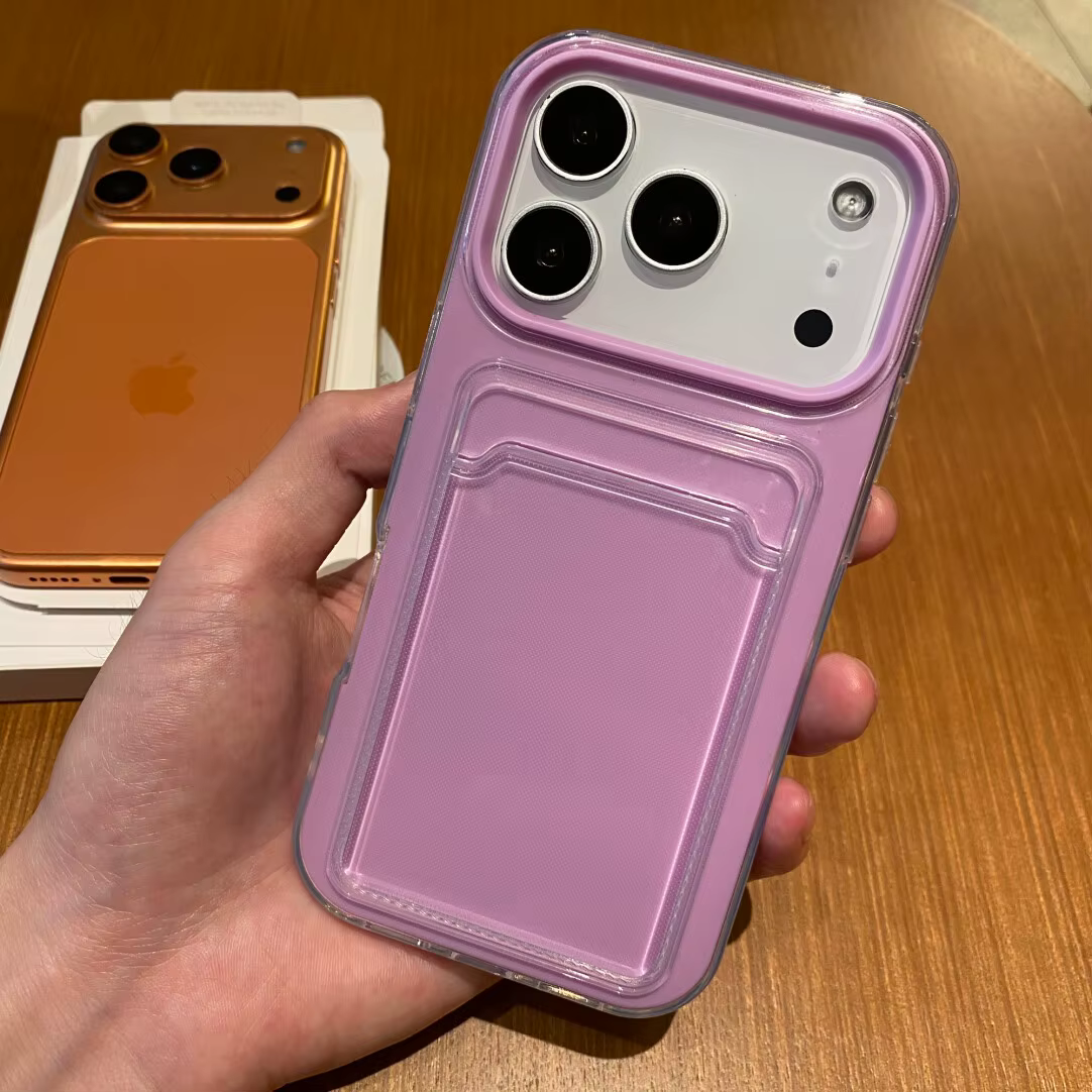 Étui de protection souple antichoc 2-en-1 avec porte-cartes photo et clip pour iPhone 11 12 13 14 15 16 17 Pro Max Plus Air Candy