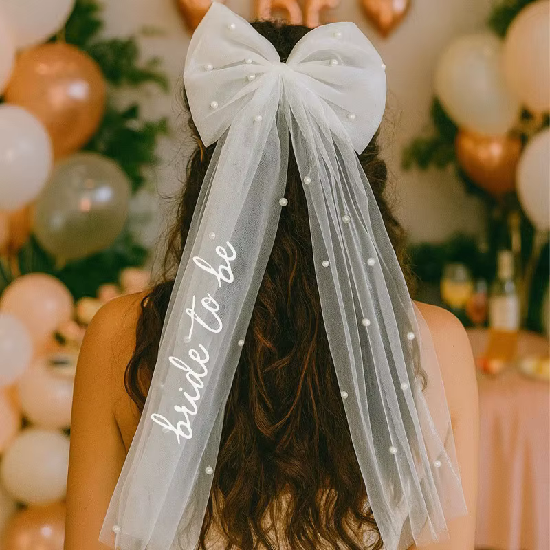 Voile de mariée avec nœud et perles, pince à cheveux avec voile pour enterrement de vie de jeune fille, fête prénuptiale, mariage, fiançailles, accessoire photo