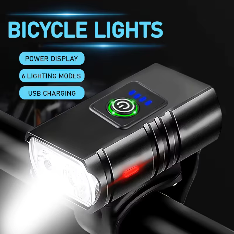 Lampe avant de vélo rechargeable par USB avec affichage de puissance, éclairage LED étanche pour vélo, phare de vélo, accessoires de cyclisme