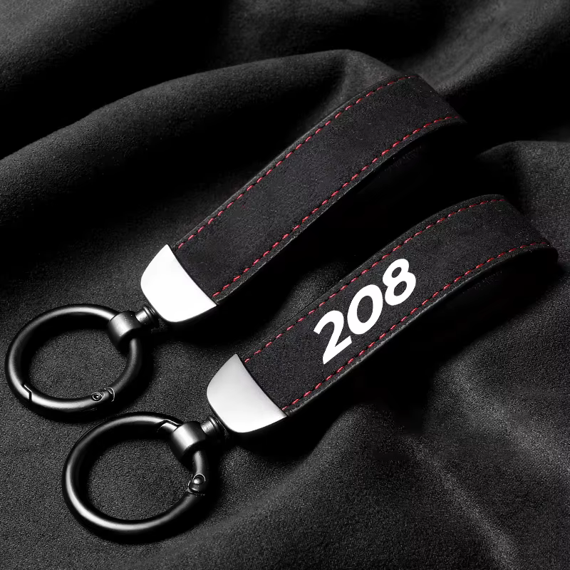 Porte-clés en daim avec logo de voiture, pendentif rotatif à 360 degrés, chaîne de porte-clés, bijoux, cadeaux suspendus pour Peugeot 206 207 208 308, accessoires