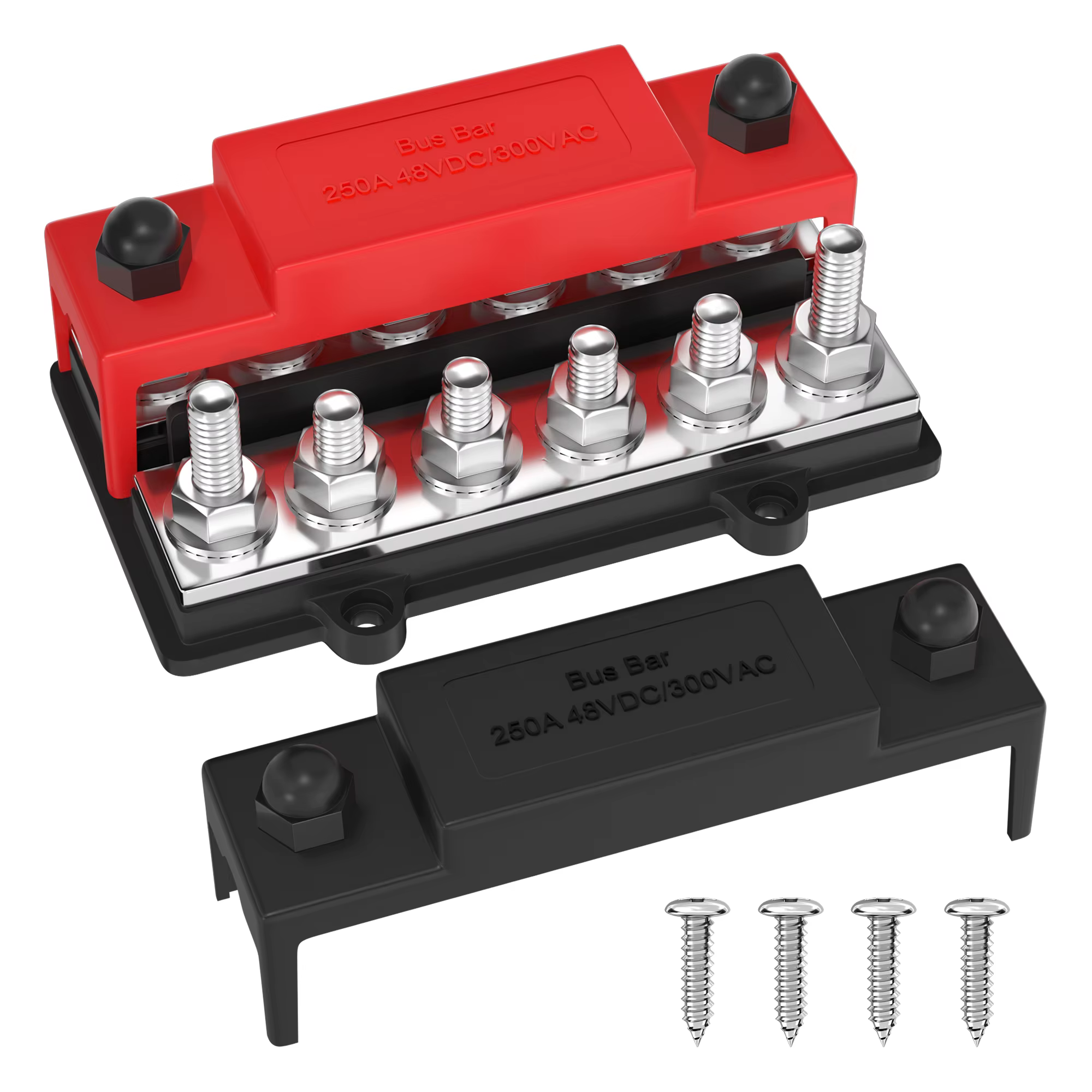 Barre omnibus double 12V, barre omnibus double rangée 250A, bloc de distribution d'alimentation, 12 x goujons de borne 5/16'', barre omnibus de batterie positive et négative
