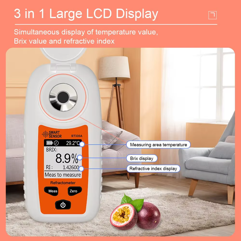 Réfractomètre numérique LCD pour la mesure du taux de sucre, Brixmètre, pour jus de fruits et boissons, avec compensation automatique de température (ATC), mesure du taux de sucre 0-35%, saccharomètre