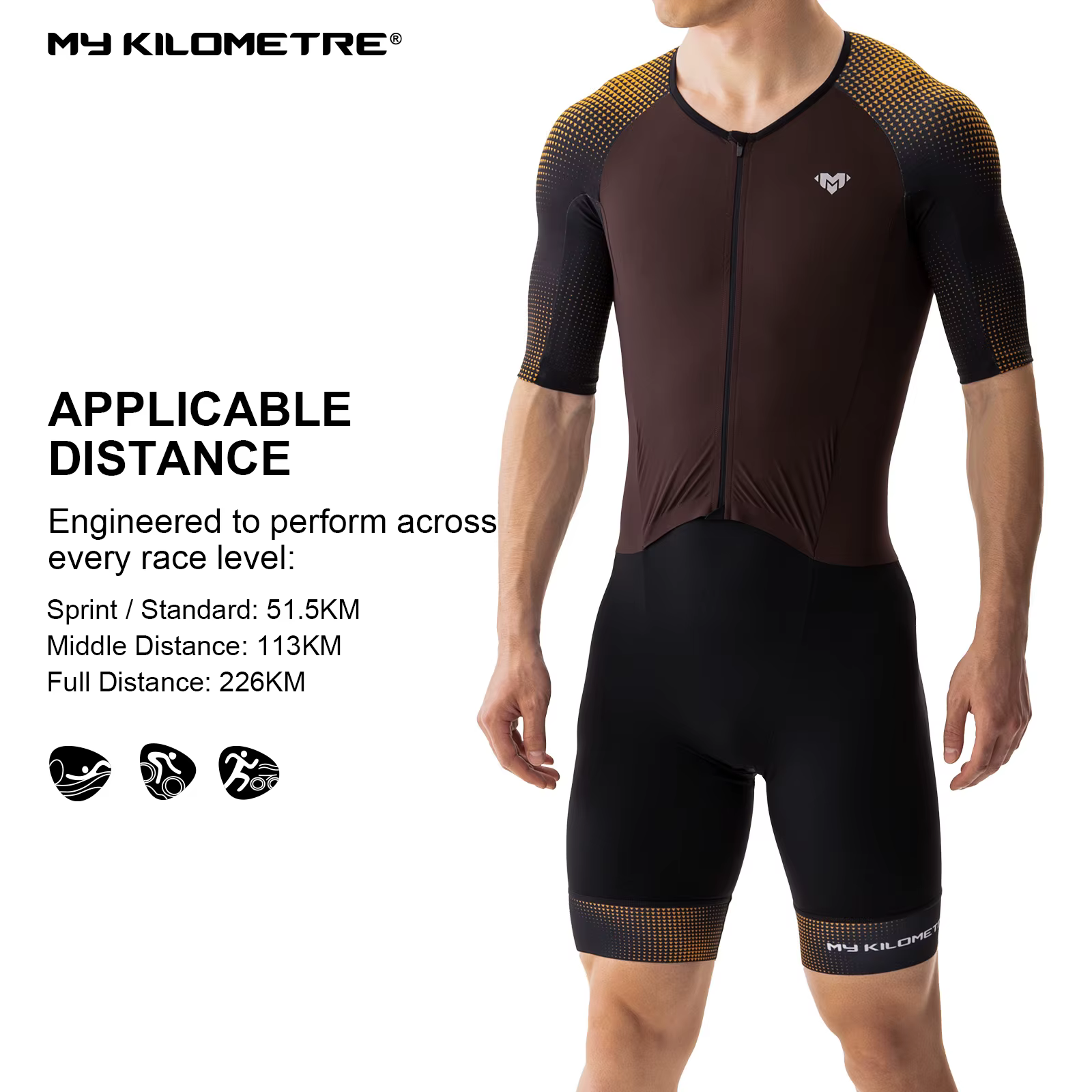 Combinaison de triathlon homme séchage rapide légère à manches courtes noire et violette une pièce pour cyclisme course natation TriSuit MY KILOMETRE