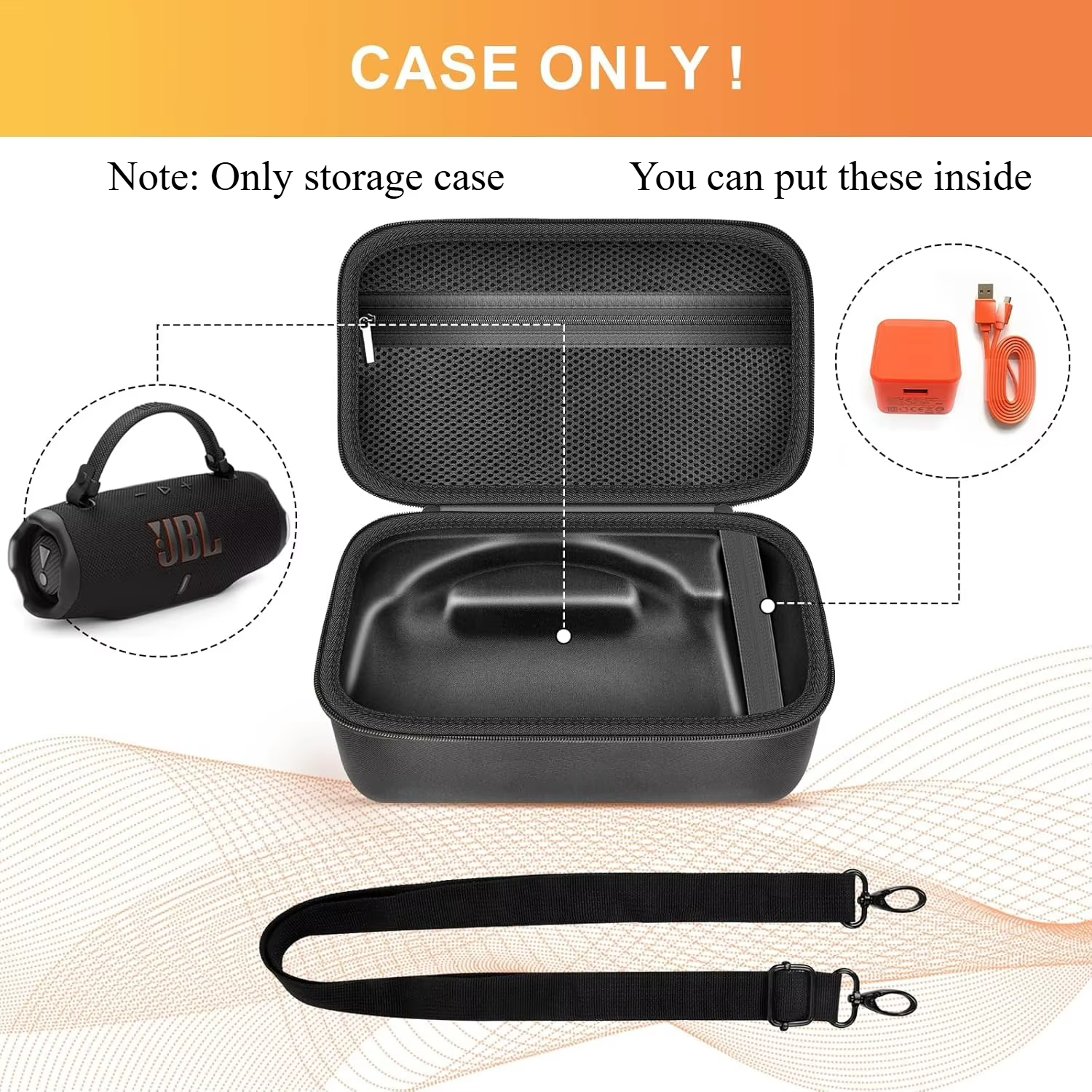 (SOULEMENT CASE) Étui pour haut-parleur Bluetooth portable JBL Charge 6, étui pour haut-parleur étanche avec bandoulière réglable, voyage dur
