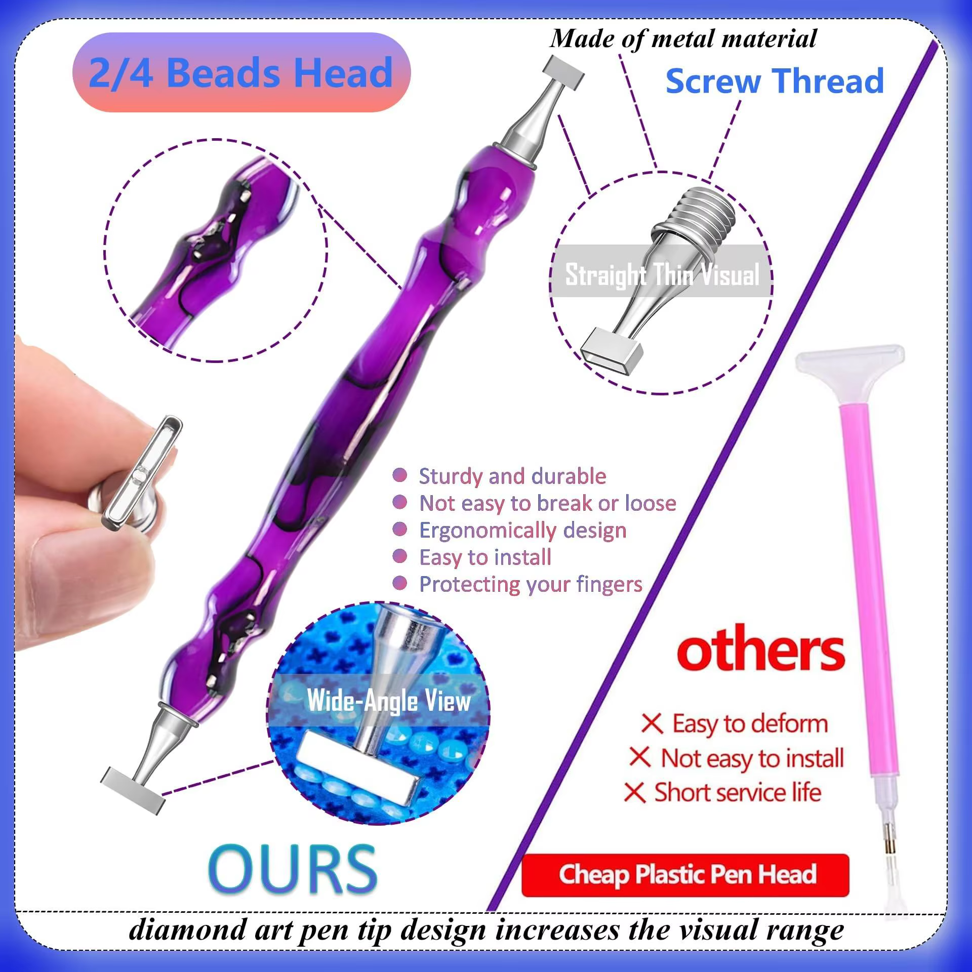 Outils de peinture au diamant DIY (avec pointes fines en acier filetées, pointes multiples 1/2/4 et pointes courbes), accessoires, plateau de peinture au diamant, rouleau, argile pour peinture au diam