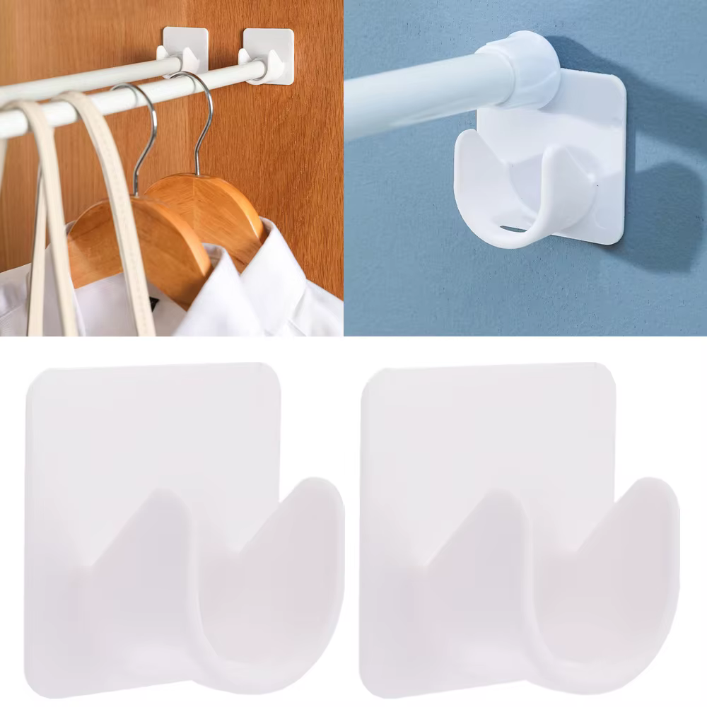 Crochets de tringle à rideau multifonctionnels, crochets auto-adhésifs réglables pour rideau de douche, support de fixation de tringle de poinçonnage sans trou, 2 pièces